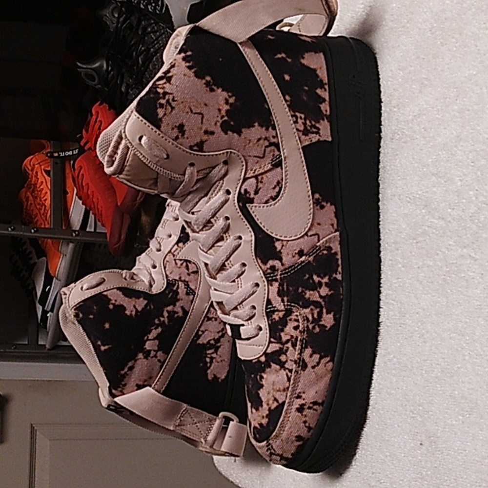 Nike High Top Athletic Shoes in Black and Pink Tie-Dye